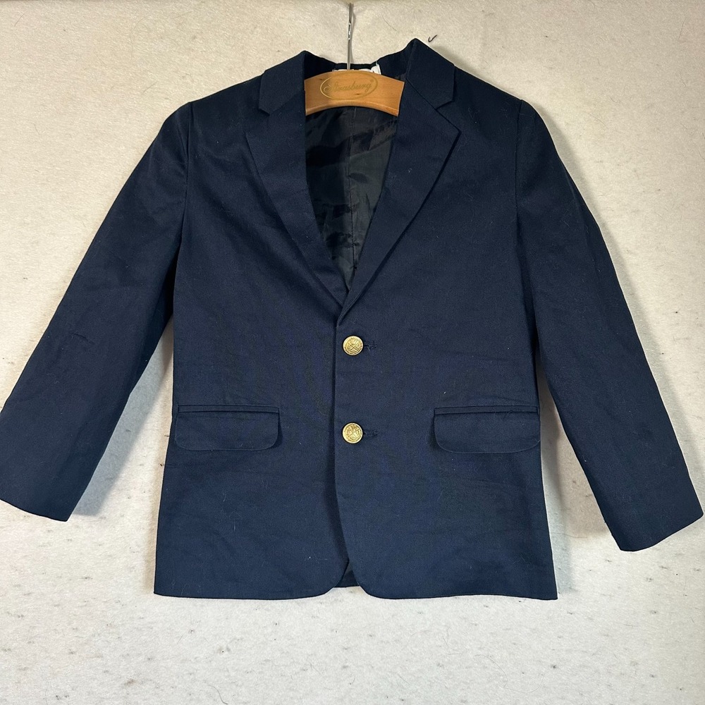 Izod Navy Blue Boy's Blazer Jacket 100% cotton Fully Lined Brass Buttons Size 6